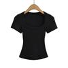 Summer Square Collar High Elastic Crop Top Ladies Short-sleeved Sexy Top Slim Pullover Bottoming Shirt