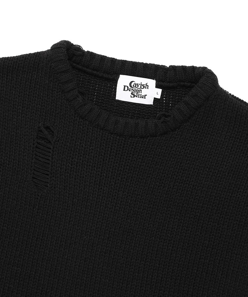 CAVISH W Damaged Star Knit Crewneck Black(Cv2Dffk601A)