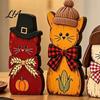 Indoor Decorative Cat Accents 3Pcs Christmas Wooden Ornaments with Hat and Bow Tie, 2D Winter Festival Decor Flat Thanksgiving Tabletop Figurines,