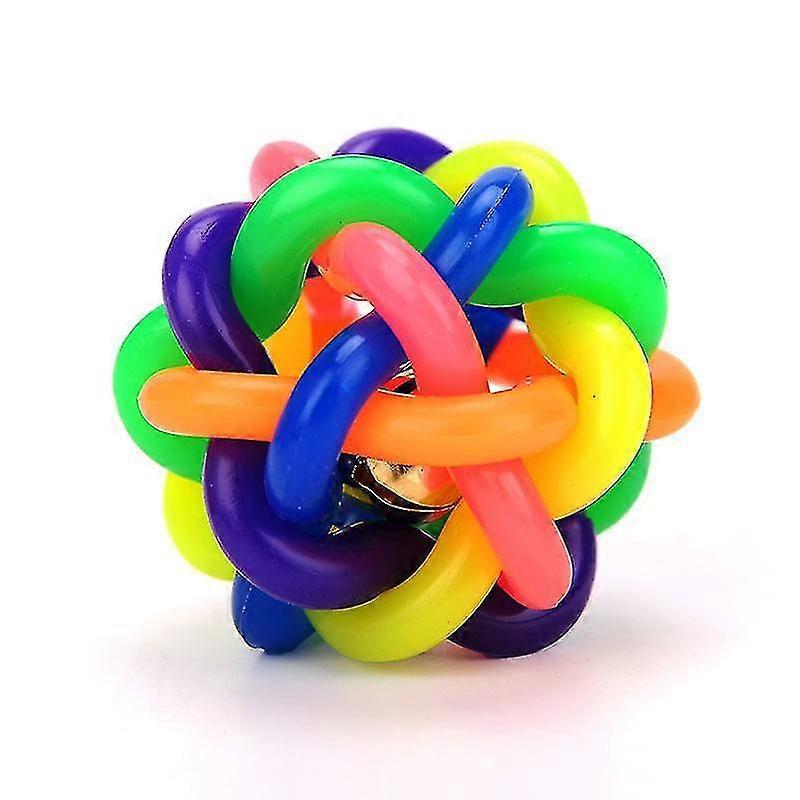 7.5cm Colorful Woven Bell Ball Dog Toy Sound Molar Rubber Rainbow Ball Pet Toy Ball