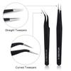 2pcs Stainless Steel Eyelash Extension Tweezers Volume Lashes Straight Curved Pick Up Eyelashes Individual Tweezer Makeup Tool