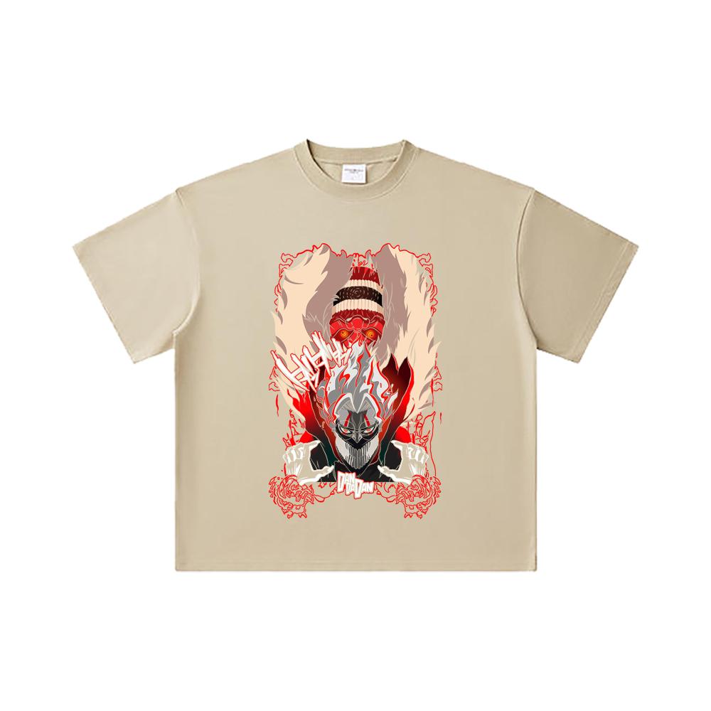 260 GSM Double Yarn 32 Count 100% Cotton Dandadan V34 Okarun Turbo Print Unisex Heavy Cotton T Shirt