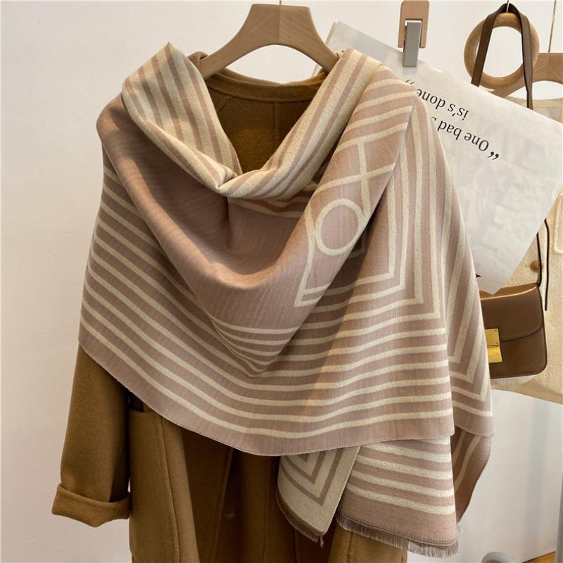 Autumn and Winter New Imitation Cashmere Scarf Women's Geometric Striped Double-sided Warm Fringed Scarf Fashionable