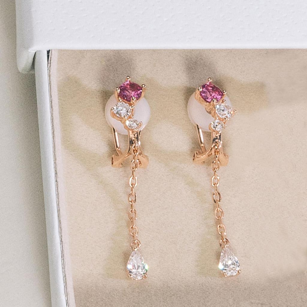 Серьги с розовым турмалином на октябрь Гипоаллергенный розовый белый Популярные FH.bird Женщины, Популярные, Покачивающиеся, Камень по месяцу рождения, 4,5 мм, Металл, Не проколоты