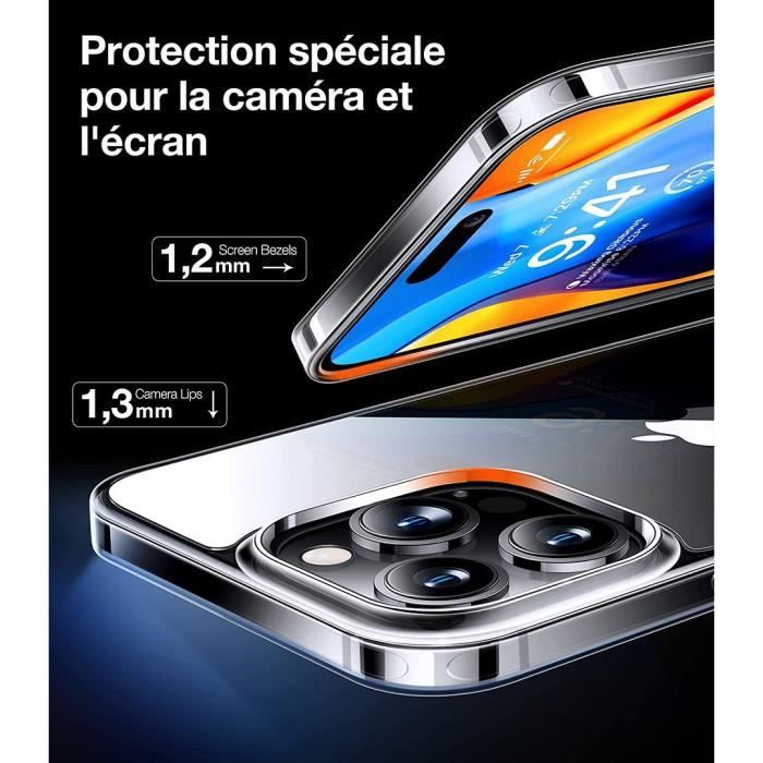 Coque de protection - Silicone - pour iPhone 14 Pro Max - Transparent - Antichoc - 2 Verres Trempés