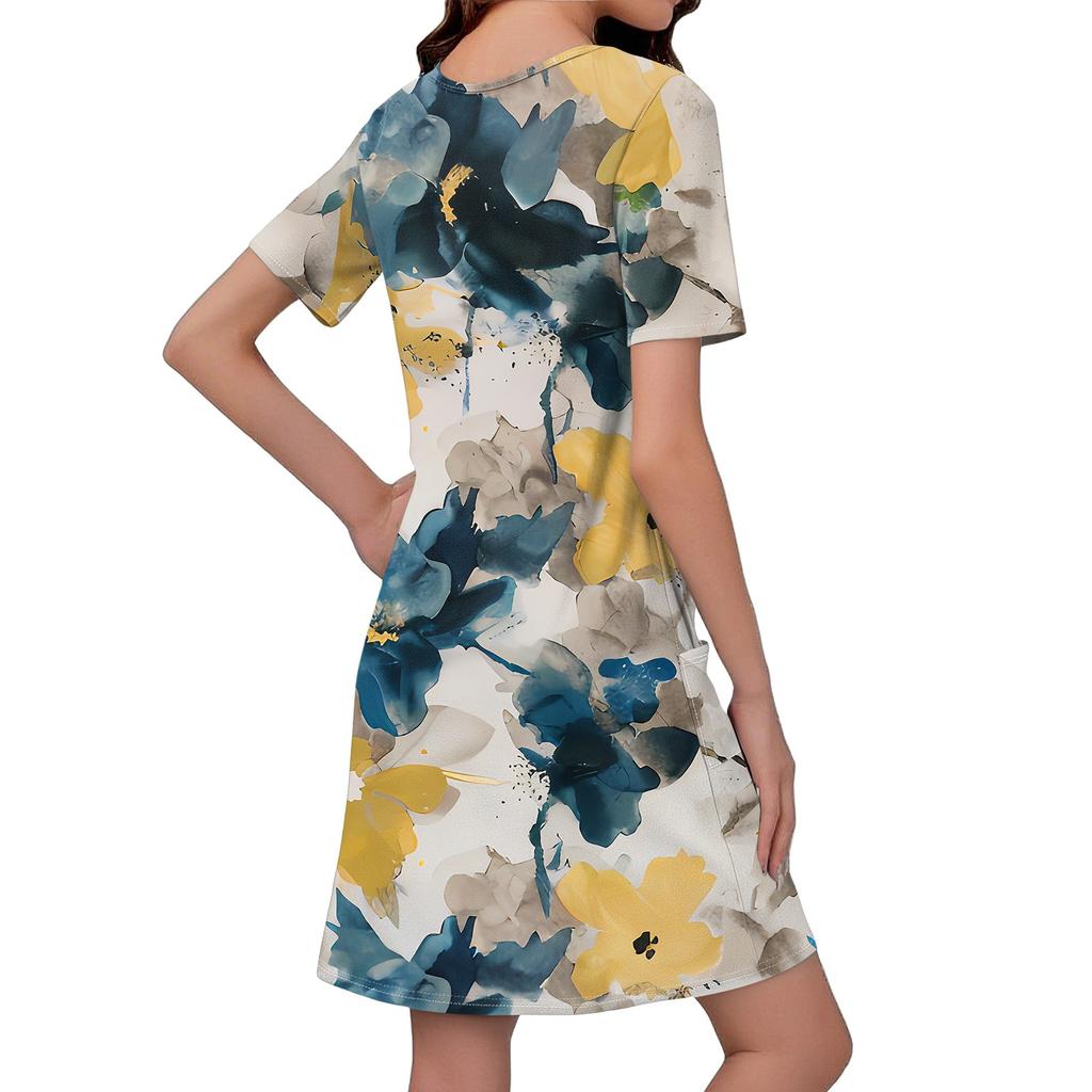 Summer Dresses For Women Loose V Neck Short Sleeve Casual T Shirt Dress Sundresses Swimsuit Coverup With Pockets