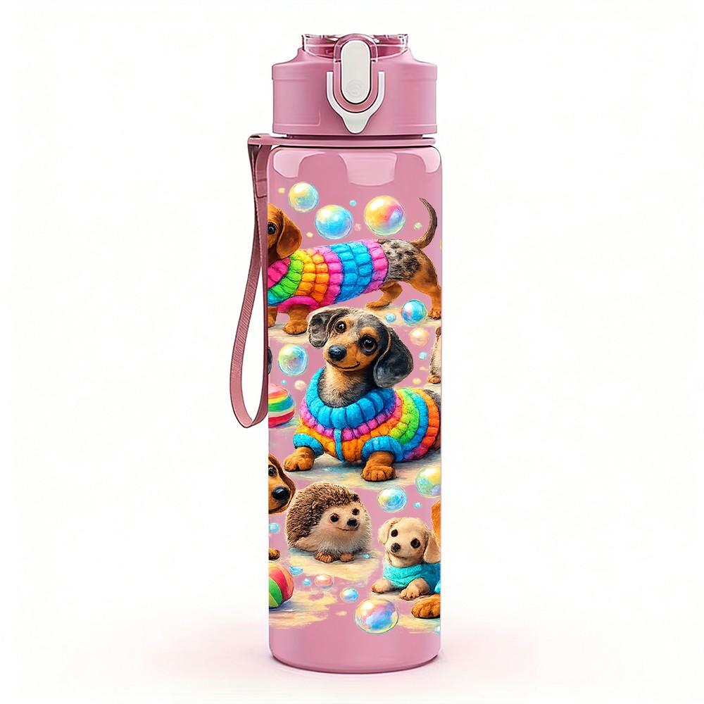1PC Colorful Bear Toy Pile Cartoon Print 750ml Color Plastic Sports Water Bottle Leakproof Flip Straw Lid Suitable for Sports Office Home Use