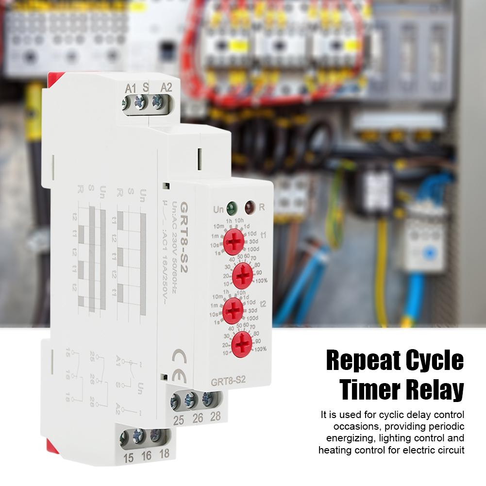 GRT8 Асимметричный Цикловый Таймер ВКЛ/ВЫКЛ по Цельсию, Реле Времени с Управлением Задержкой AC 220V, Сверхширокий Диапазон, Режимы Короткого Замыкания S A1, Компактный Размер