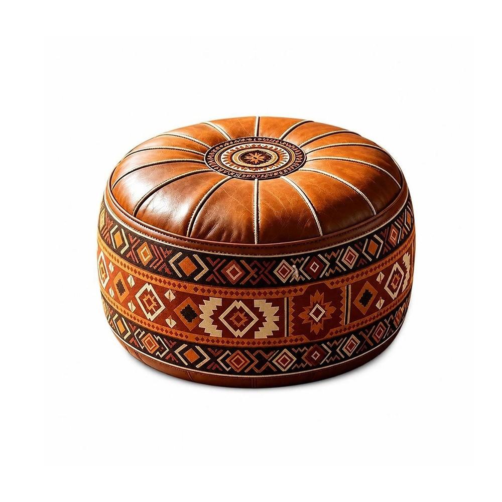 Embroidered Pattern Storage Ottoman Round Shape Floor Seat Cushion Fillable Ottoman Pouf Home Use