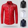 Men Western Cowboy Shirt Lapel Collar Single-breasted Long Sleeve Embroidery Slim Fit Casual Shirt Top