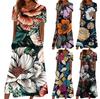 Summer Dress For Women Casual Printed V-Neck Short-Sleeve Beach Swing Dress
