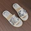 Модные летние сандалии на плоской подошве, новый стиль, круглый носок, открытый носок, тканевая отделка с блестками, плетение, мягкая подошва, противоскользящие, износостойкие шлепанцы