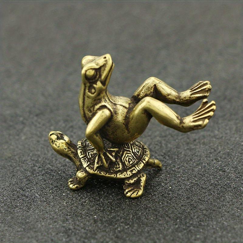 Retro Brass Turtle Frog Micro-carved Tea Pet Collection Ornaments Home Decoration Room Desktop Crafts Model