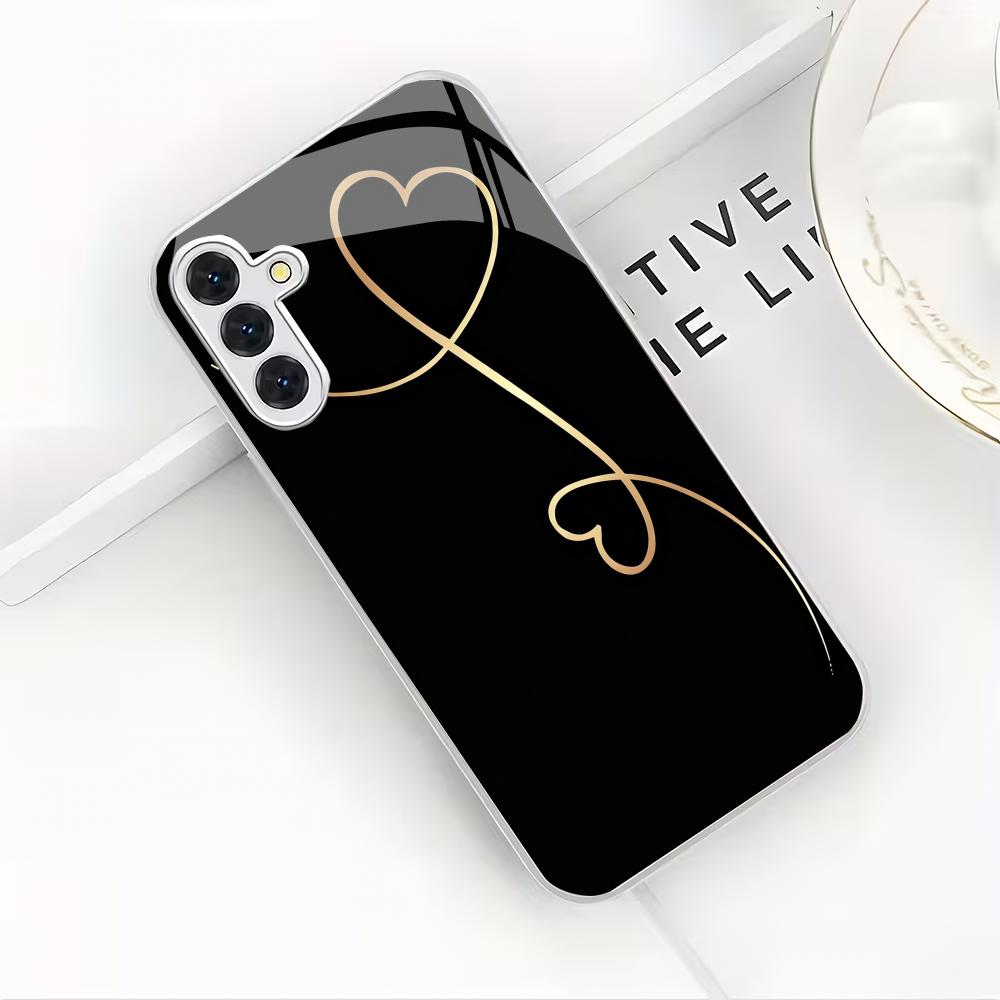 Серебряный стеклянный чехол для телефона в форме сердца, подходит для Samsung GalaxyS26 S25 S24 S23 S22 S20FE/Ultra/Plus, противоударная задняя крышка