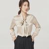 Women's Early Spring Mulberry Silk Satin Blouse with Bow - Long Sleeve