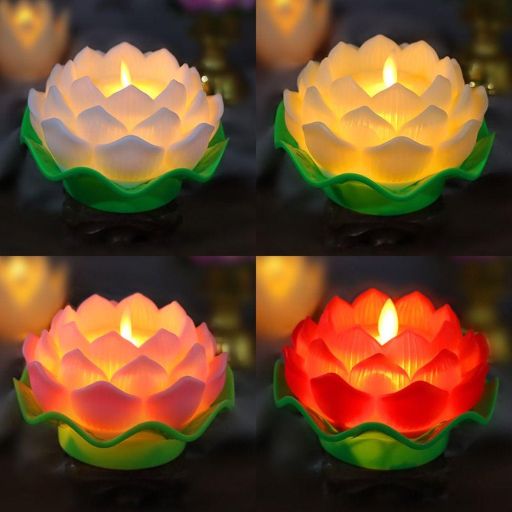 Creative LED Lotus Candles Flameless Desktop Lamp Romantic Night Light  Child Holiday Gift