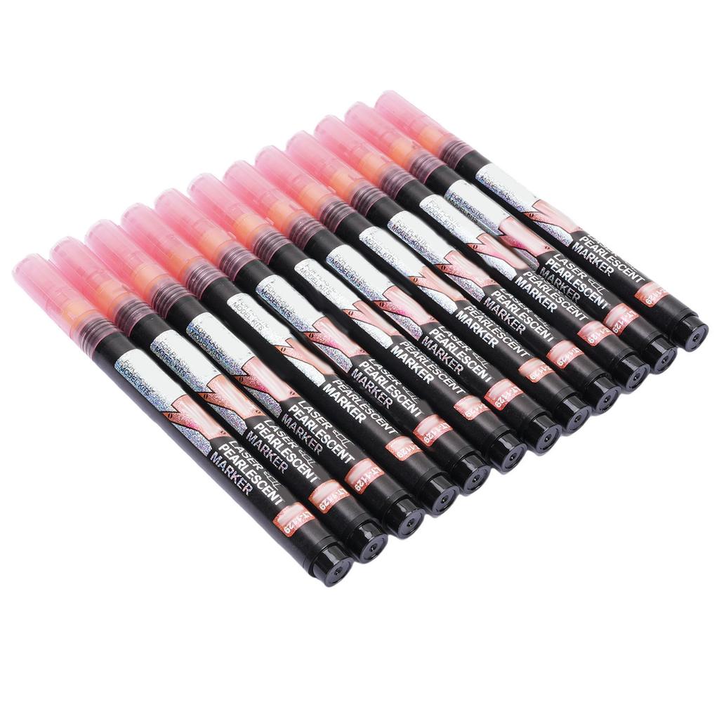 12 Pcs Metallic Marker Set Red Metallic Glitter Effect Blade Shaped Tip Model Coloring Pen for Painting Crafts