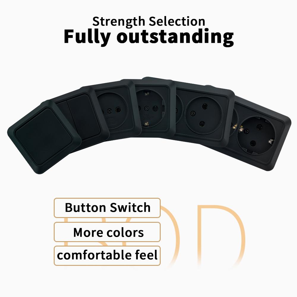Black Flame Retardant Wall Mounted On/Off Spray Plastic 2 Gang 1 Way Button Light Switch EU Standard Classic Surface Switch Way