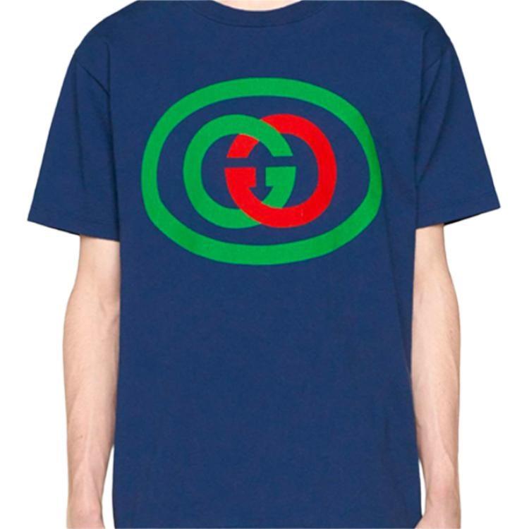 Gucci Футболки Мужские Темно-синие С круглым вырезом Умеренные 565806-XJBAU-4397