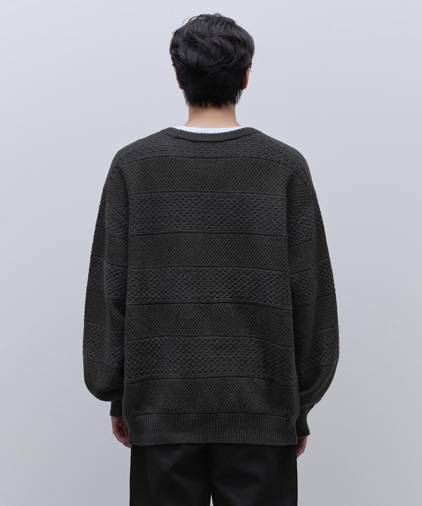 MUSINSA STANDARD Textured Striped Crew Neck Knit [Gray]