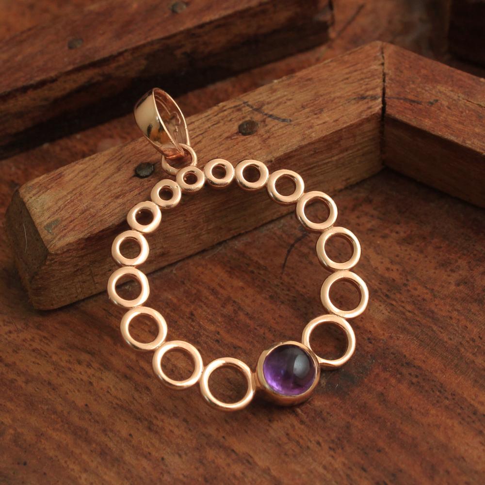 Кулон ручной работы с аметистом, позолоченный из розового золота, стерлинговое серебро 925 пробы, ювелирные изделия с февральским камнем