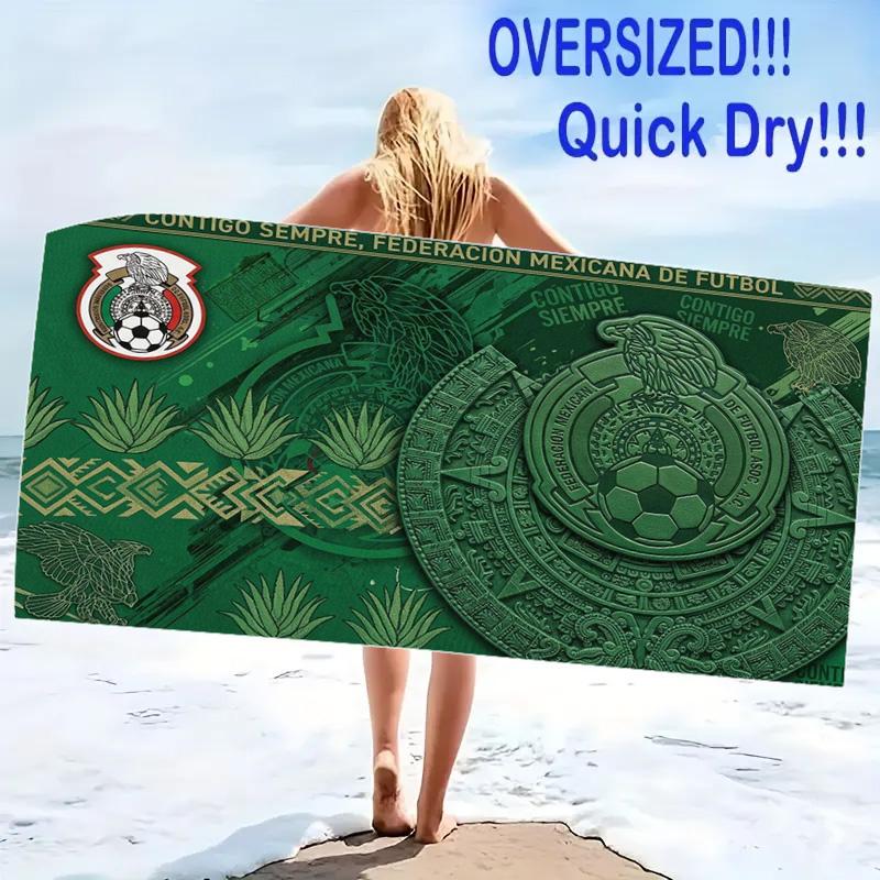 Mexican Football Federation Print Beach Towel, Large Soft Quick Dry Towel for Beach Camping Swimming