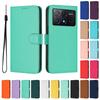 Однотонный чехол-кошелек для Xiaomi 14T 14 Ultra Poco C65 C61 X6 Neo M6 Pro, противоударный, с подставкой, держателем для карт, ремешком, чехол для телефона