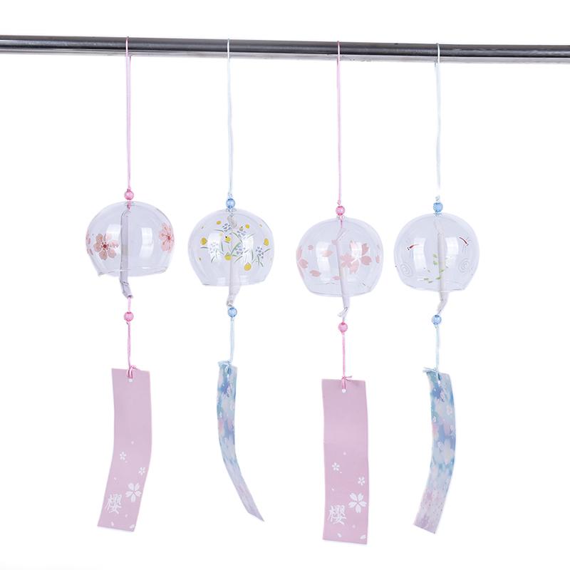1Pc Glass Wind Chimes Hanging Craft Wind Bell Home Decors Sakura Pattern
