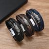 Men's Retro Style Multi-Layer Leather Bracelet with Zinc Alloy Leaf Design