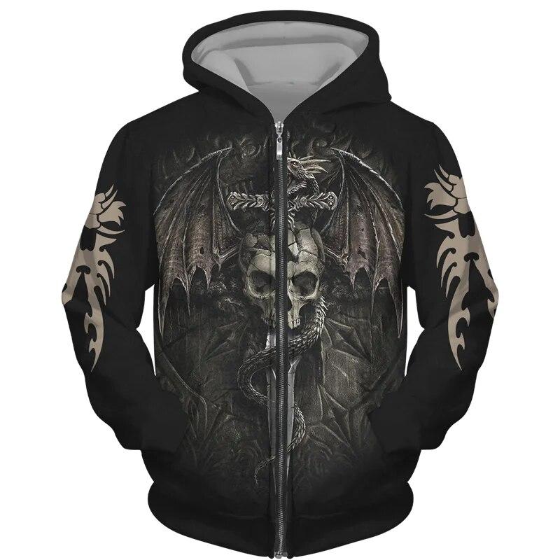 Fashion 3D All Over Printed Black Hoodie/Jacket Unisex Gothic Zipper Sweatshirt Personality Men's Pullover Street Wear