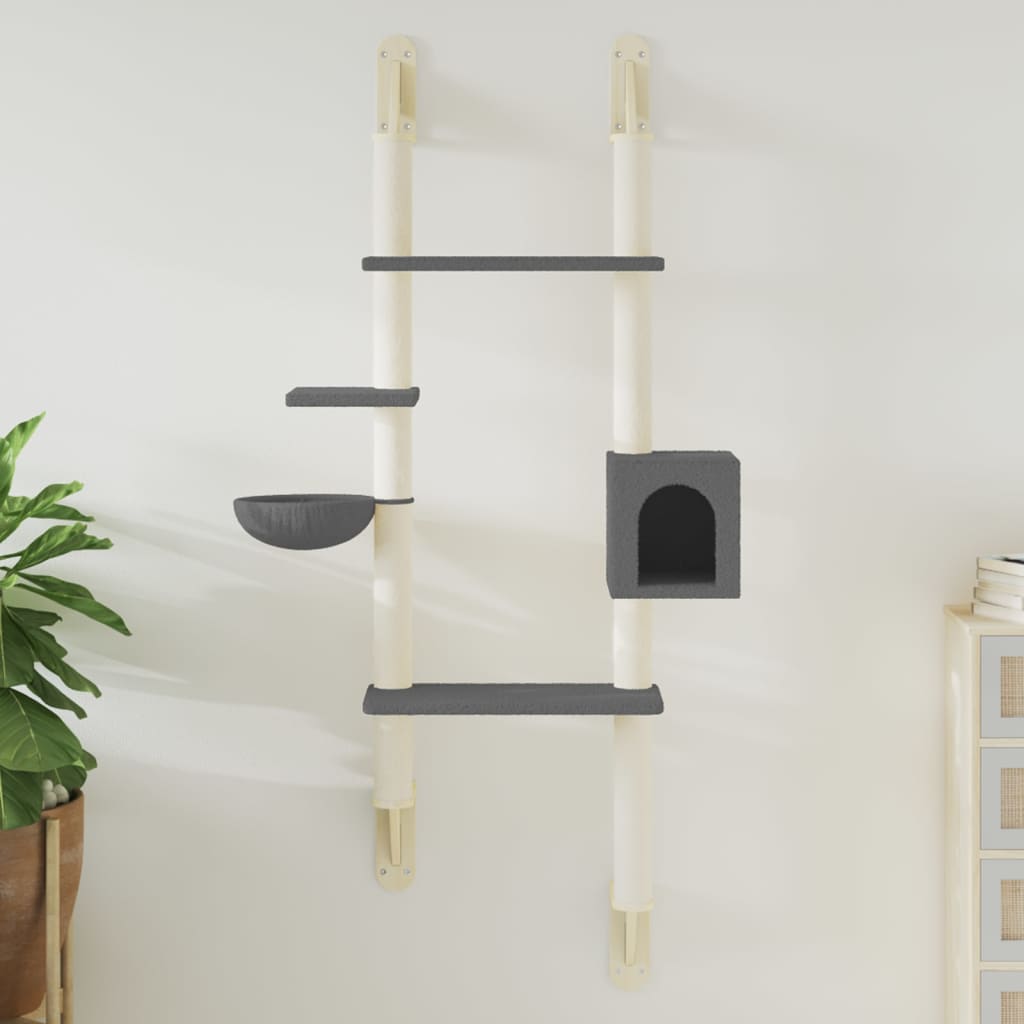 Wall Mounted Cat Tree with Scratching Post Dark Grey 180 cm