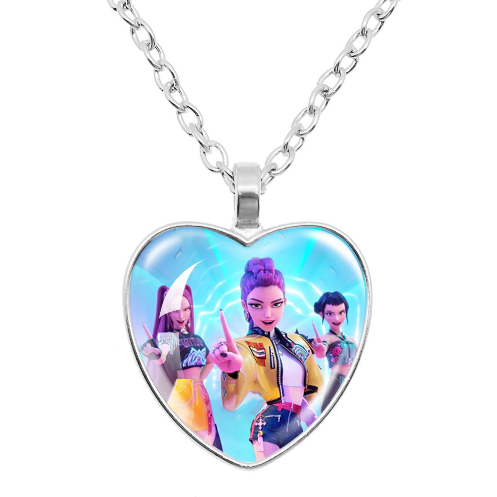 K-POP Demon Hunters Heart Time Gem Necklace, Cute Cartoon Jewelry for Fans, Perfect Birthday Holiday Gift for Girls