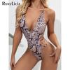 Sexy Snake Skin Monokini Women Swimwear One Piece Swimsuit Female High Cut Deep V Bather Bathing Suit Swim Lady