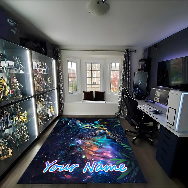 1PC Custom Name Cosmic Cat Dreamscape Theme Floor Mat Ideal for Living Room, Game Rooms, Office, Bedroom, Office Floor Mat , Floor Mats for Home