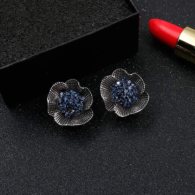 Элегантные женские серьги-клипсы с синим камнем и цветком розы, ювелирные изделия, модные подарки AVE