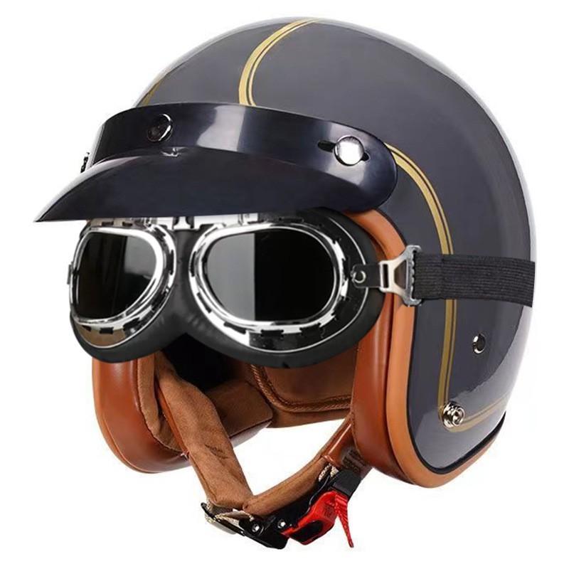 DOT Certified 3/4 Motorcycle Helmet Men Women Retro Style ABS Cruiser Scooter Half With Bluetooth Option