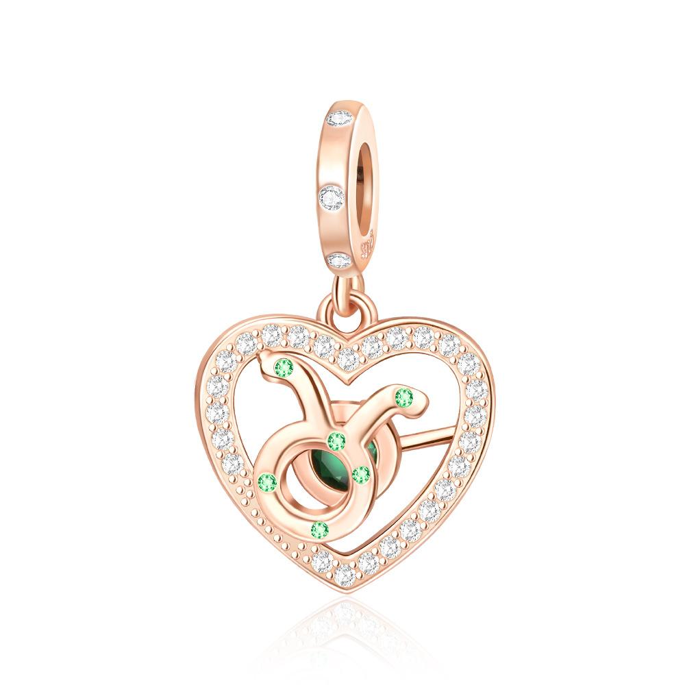 Сверкающие медные шармы розовое золото снежинка сердце камень рождения бусина для женщин ожерелье браслет своими руками подарок ювелирные изделия