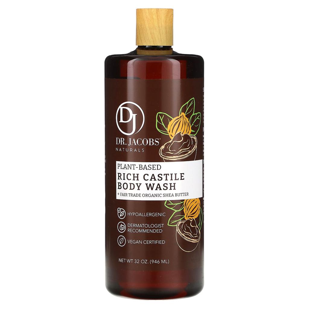 Dr. Jacobs Naturals Vegetable Rich Castile Body Wash, Organic Shea Butter, 946 Ml (32 Oz)