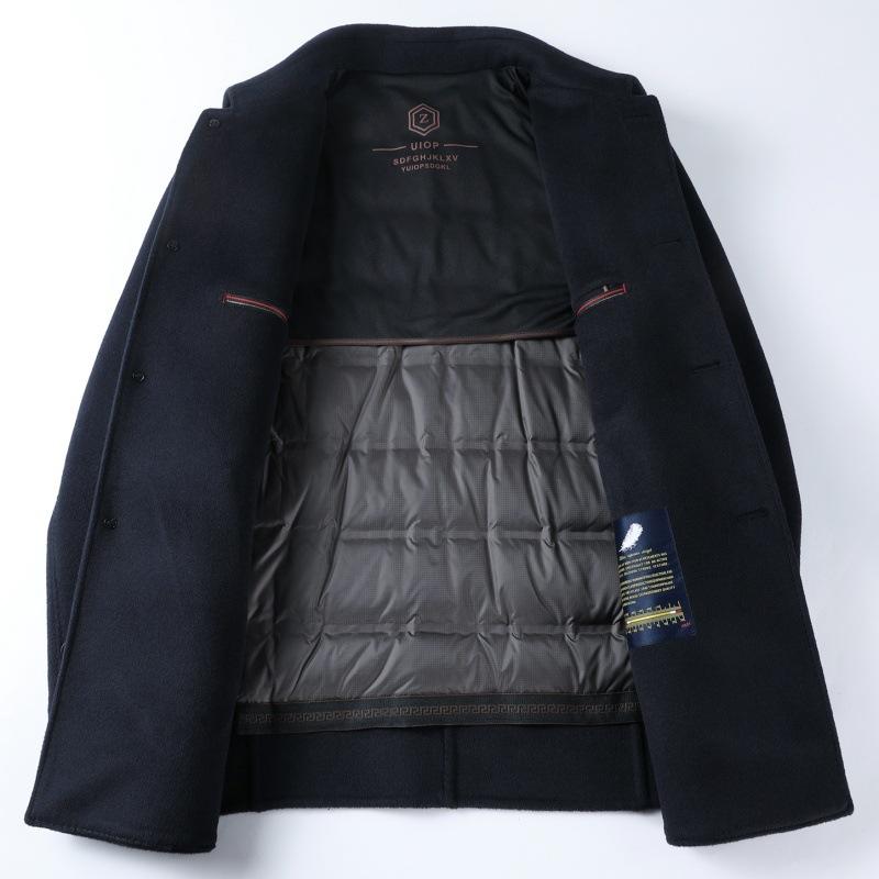 Двустороннее шерстяное кашемировое пальто для мужчин среднего возраста, утолщенное шерстяное пальто, ветровка средней длины с пуховой подкладкой для папы