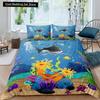 Детский мультяшный комплект постельного белья размера «Кинг»/«Квин» с морскими животными, пододеяльник «Подводный мир», покрывало с морскими обитателями, полиэстеровый чехол для одеяла