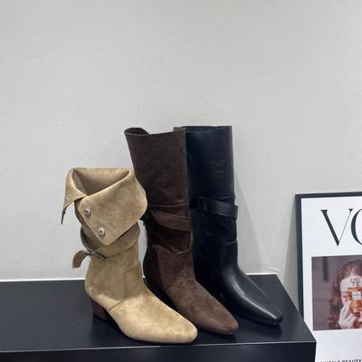 [Фанфна] остроносые высокие сапоги корейская версия длинных сапог женские 2025 осень новые коричневые сапоги с тонким голенищем