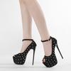 Sandals Women Rivets Peep Toe 16CM Stiletto High Heels Ankle Buckle Pumps Nightclub Pole Dance Catwalk Shoes Female