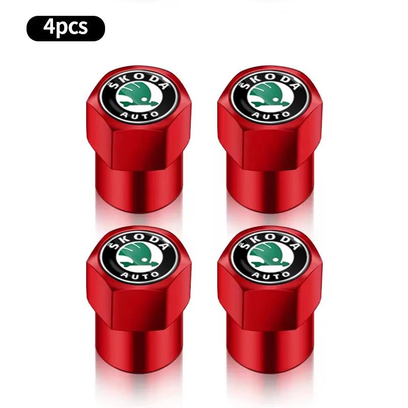 NADH5 New 4Pcs Car Wheel Tire Valve Caps Air Stem Covers Accessories For Skoda Fabia Octavia Karoq Kodiaq Kamiq Superb Rapid Scale
