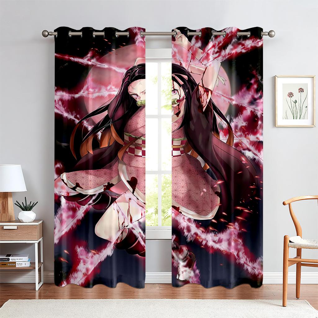 2 шт. японские - кровавые аниме узоры печатные шторы, анимированные мультфильмы, кармашки для детской комнаты декоративные шторы