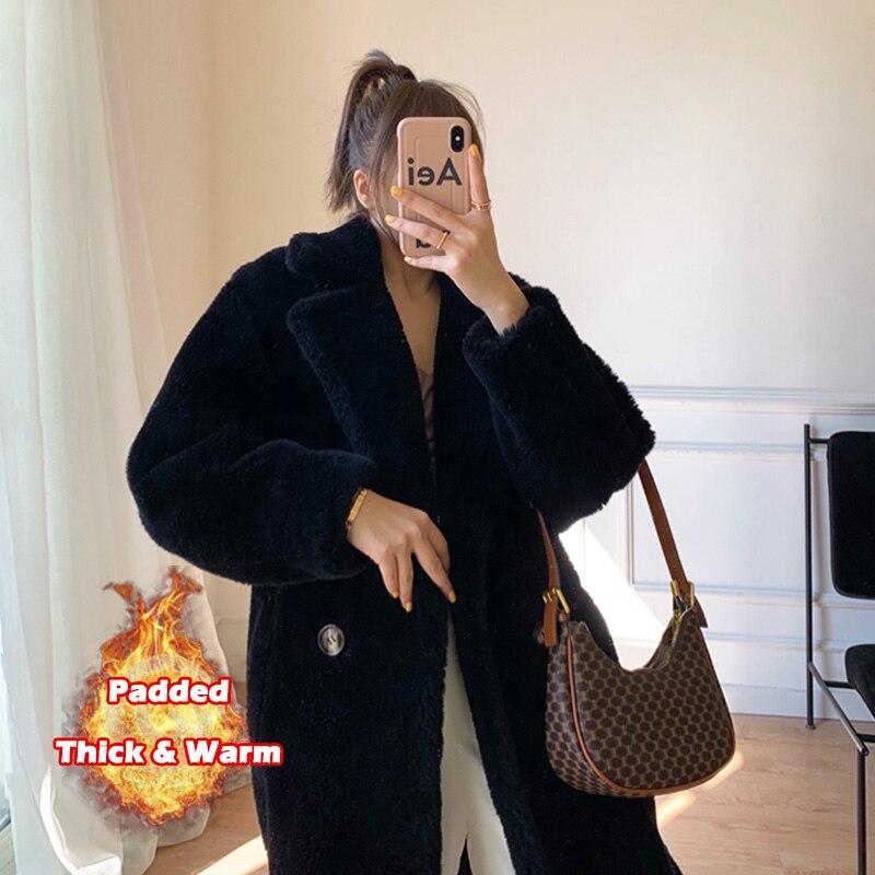 Длинная куртка с плюшевым мишкой, женское зимнее толстое теплое массивное пальто большого размера, массивная верхняя одежда, женские пальто из искусственного меха овчины