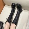 Fashion Round Toe Lace-up Leather Platform Women's Long Boots Autumn Winter Fashion 2025 New In Comfortable Ladies Knee High Shaft Shoes