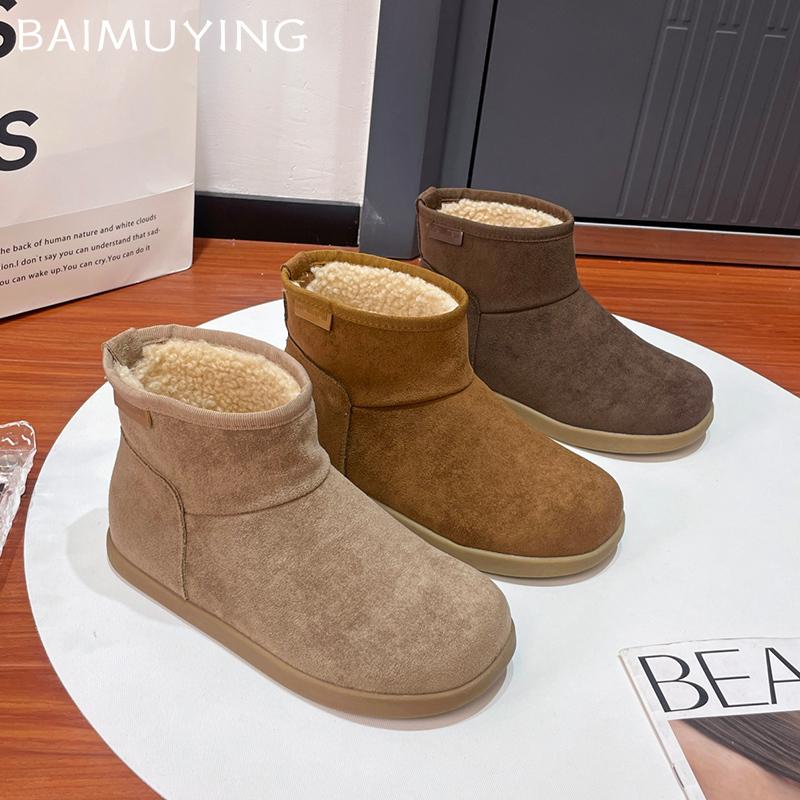 Женские зимние ботильоны на плоской подошве, замшевые короткие плюшевые дизайнерские хлопковые туфли для женщин 2025 года, тренд, зимние теплые повседневные удобные ботинки для женщин