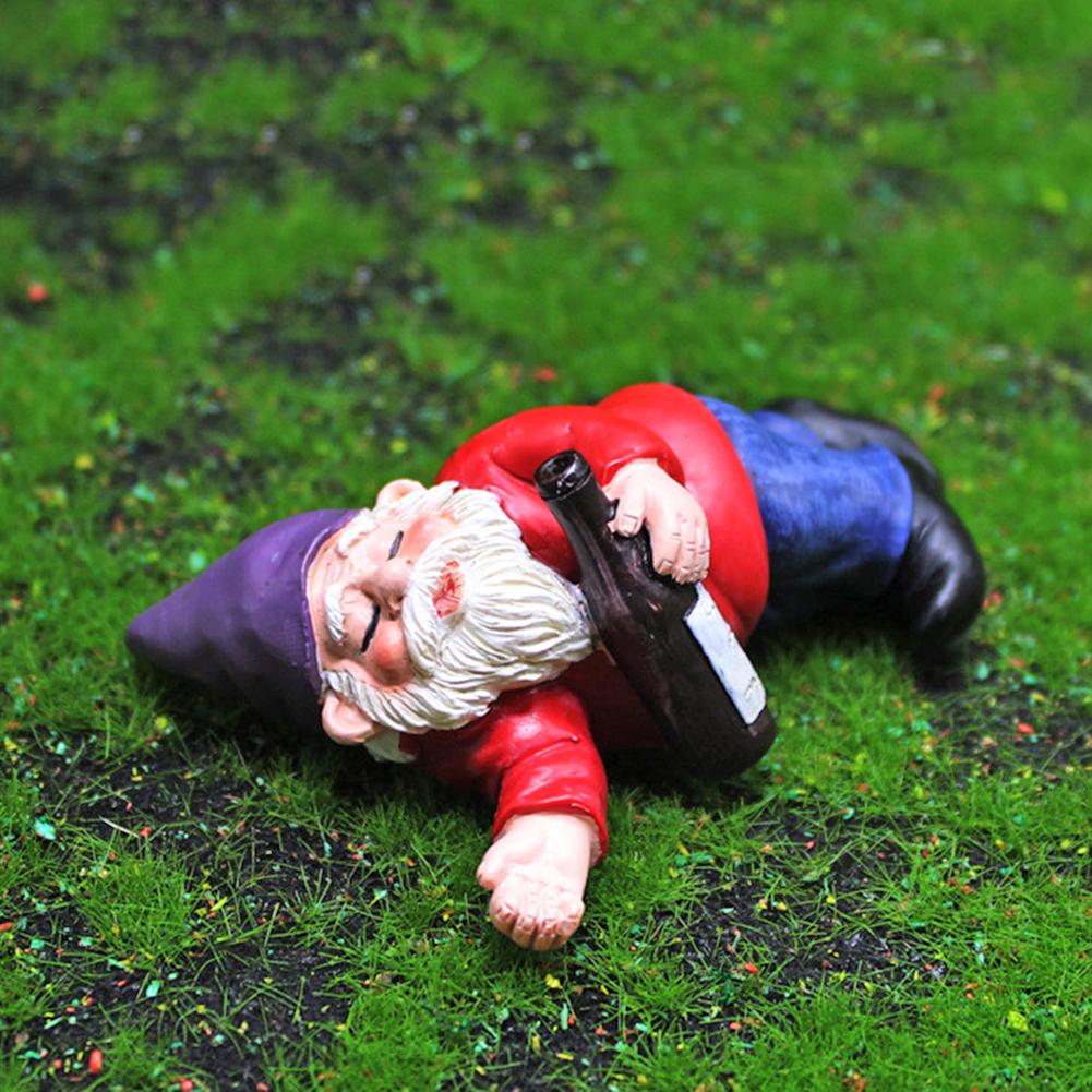 Mini Funny Gnomes Fairy Garden Party Drunk Gnomes Dwarf Statue Miniature Courtyard Landscape Flowerpot Figurine Ornaments