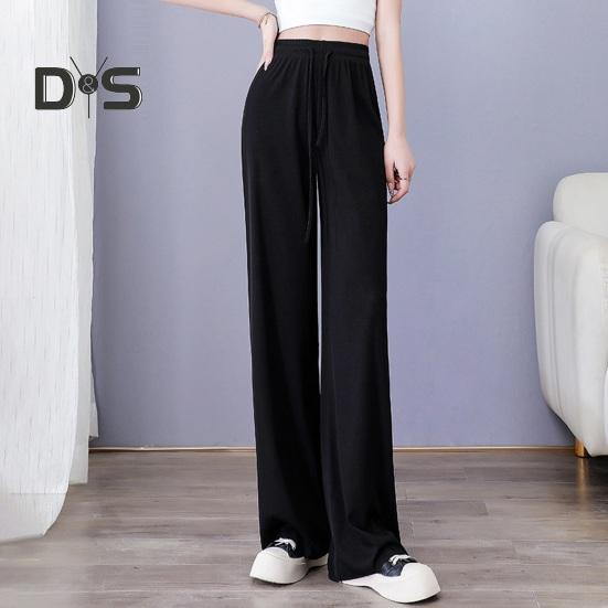 Женские повседневные брюки с эластичной резинкой на талии и регулируемым шнурком, однотонные длинные брюки из ледяного шелка, широкие драпированные брюки, уличная одежда