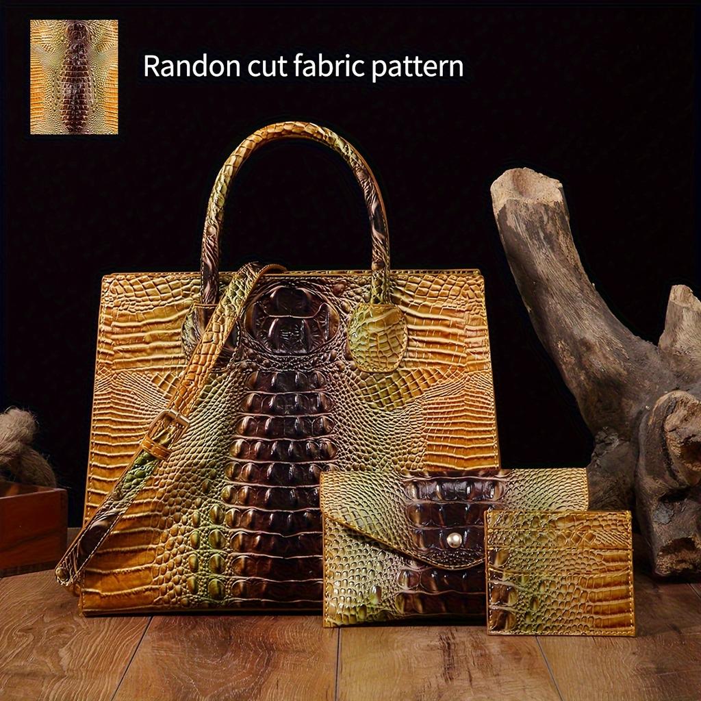 Комплект из 3 сумок и кошельков с крокодиловым узором, многофункциональная винтажная сумка через плечо с верхней ручкой, деловая сумка-клатч и кошелек для карточек и монет